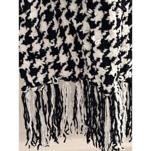 Charter Club Black White Houndstooth Fringe Scarf Wrap One Size